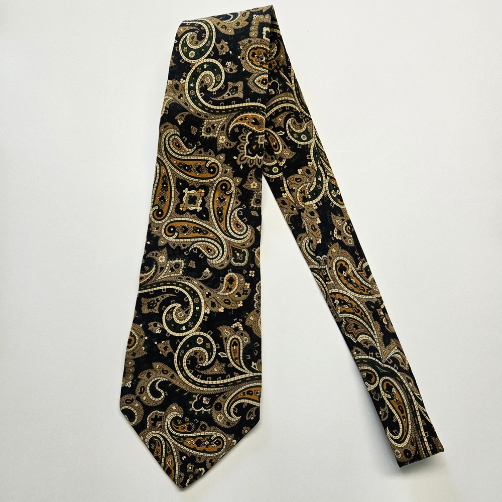 Gian Marco Venturi Mens Silk Tie Ornate Paisley Black Gold Made in Italy